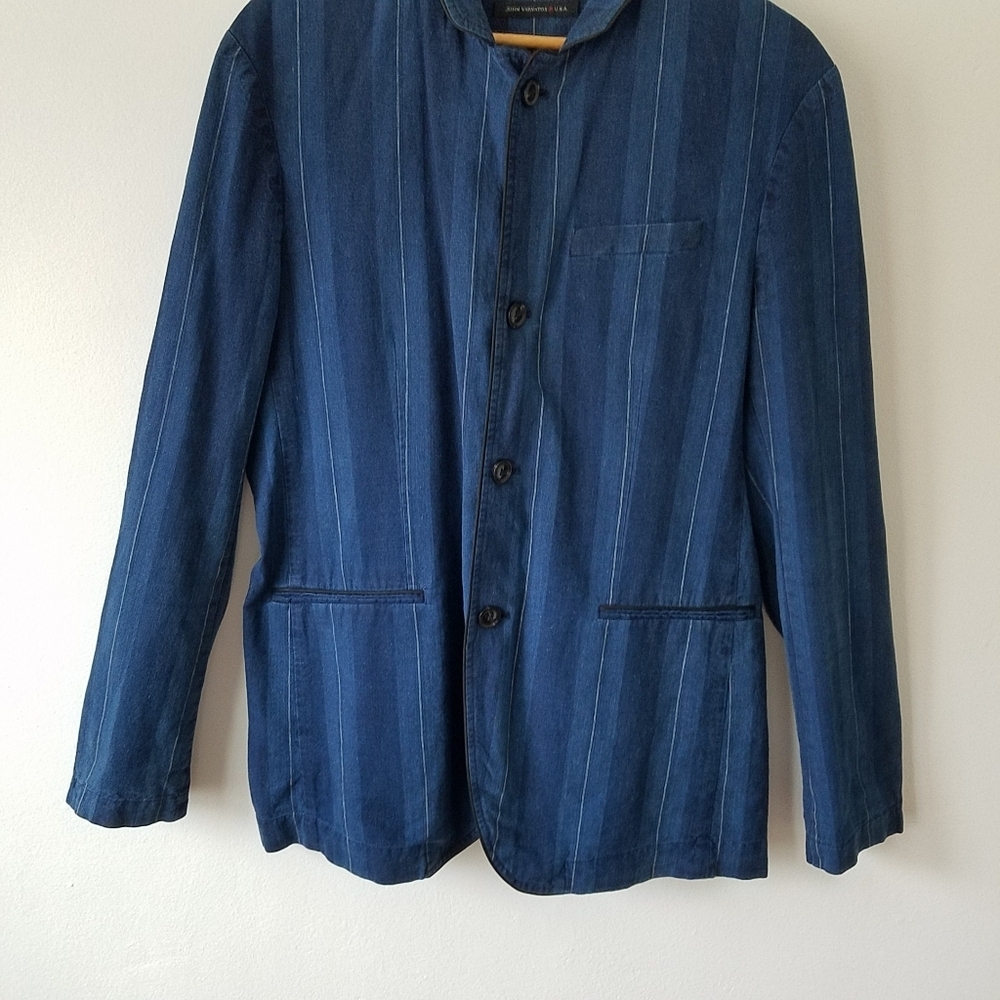 John Varvatos USA Linen Blend Pinstripe Navy Blazer Jacket Size 42 - Picture 5 of 13